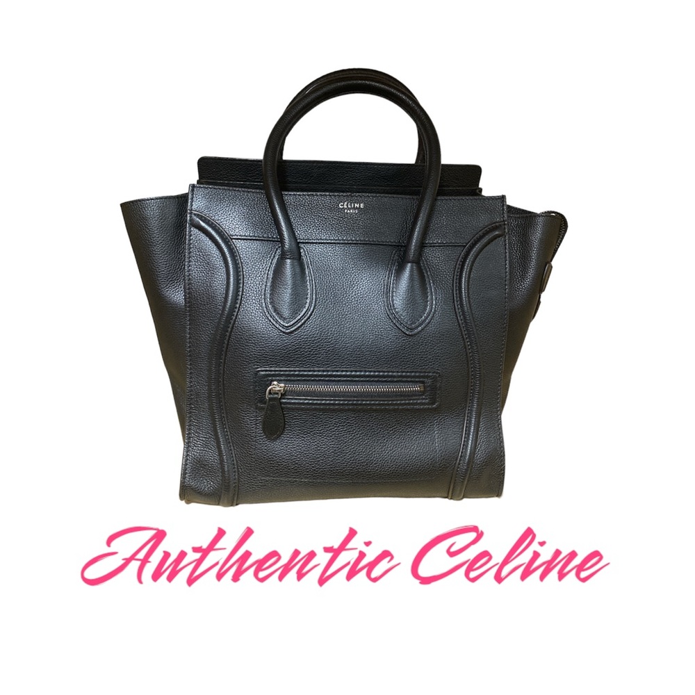 Authentic Celine Black Leather Mini Luggage Tote